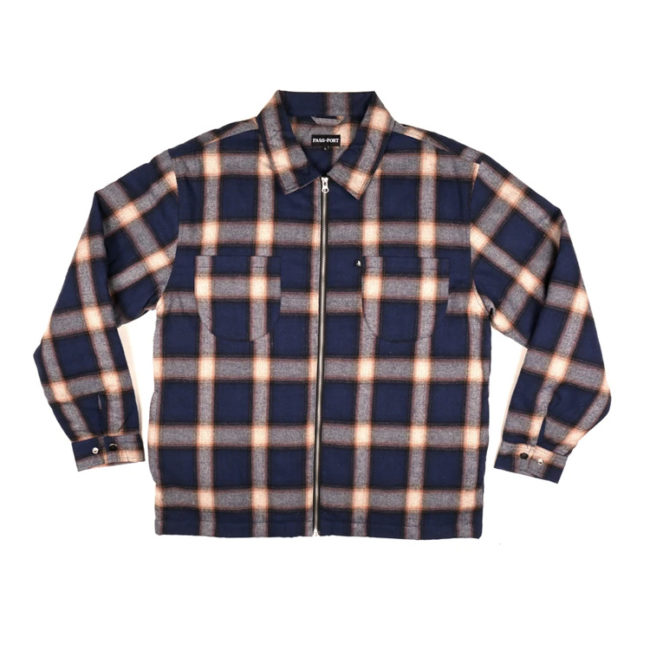 Quilted Zip Up Flannel Jacket  - Navy