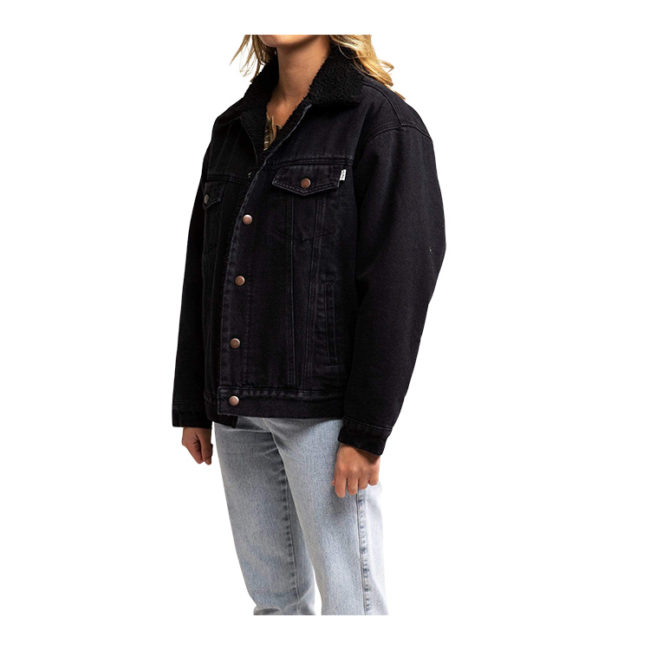 Sherpa Lined Boyfriend Denim Jacket - Black