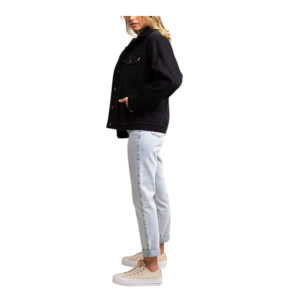 Sherpa Lined Boyfriend Denim Jacket - Black