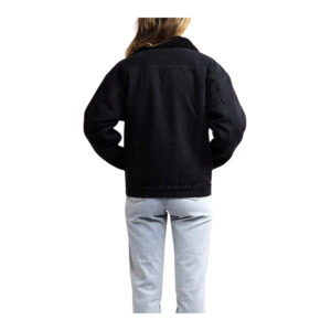 Sherpa Lined Boyfriend Denim Jacket - Black