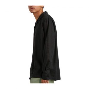 Afends Critical - Hemp Cuban Long Sleeve Shirt - Black