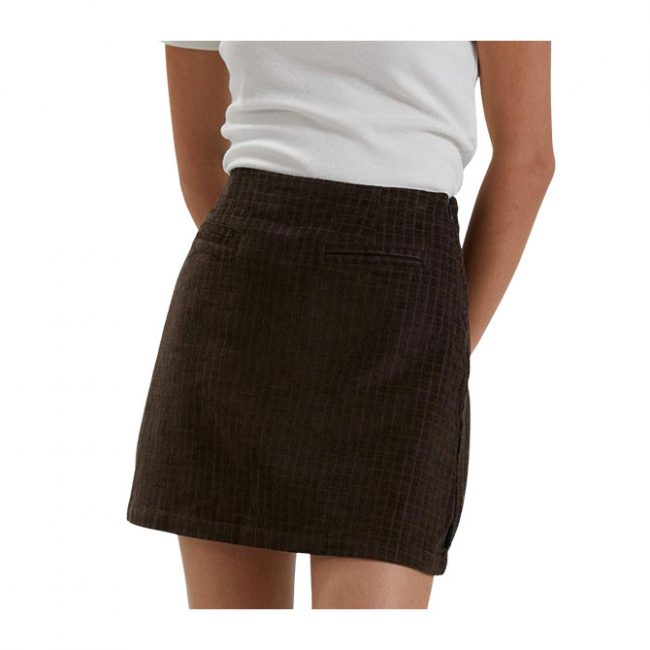 Gretal - Hemp Check Corduroy Mini Skirt - Coffee