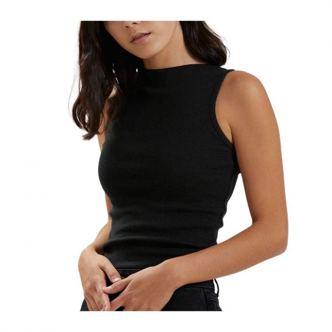 Peony - Hemp Ribbed High Neck Tank - Black