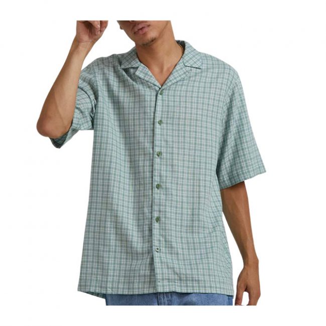 Billy - Unisex Hemp Check Short Sleeve Shirt - Moss Check
