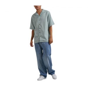 Billy - Unisex Hemp Check Short Sleeve Shirt - Moss Check