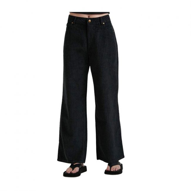 Kendall - Hemp Check Corduroy Low Rise Pants - Black