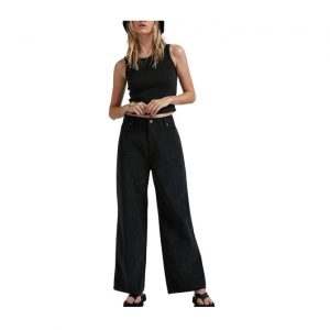 Kendall - Hemp Check Corduroy Low Rise Pants - Black