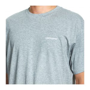 S/S Script Embroidery T-Shirt - Grey Hthr/White