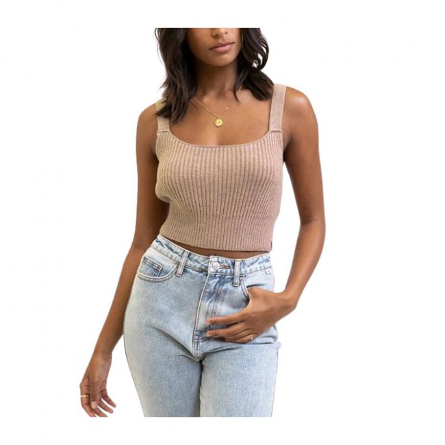 Rhythm Lila Knitted Cropped Top - Mocha