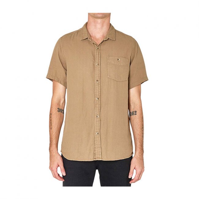 Rollas Men At Work Herringbone Shirt - Sand