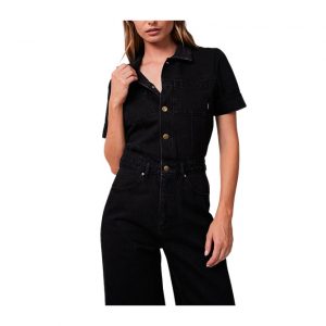 Afends - Miami - Organic Denim Flared Leg Jumpsuit - Washed Black