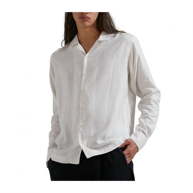 Afends Critical - Hemp Cuban Long Sleeve Shirt - Bone