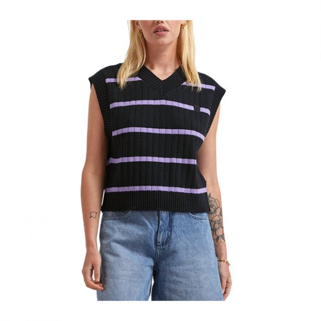 Afends Donnie - Hemp Knit Stripe Vest - Black