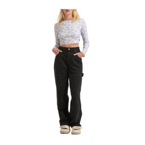 Afends Digital Daisy - Recycled Cropped Long Sleeve Top - Charcoal
