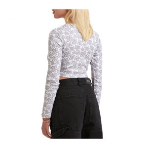 Afends Digital Daisy - Recycled Cropped Long Sleeve Top - Charcoal