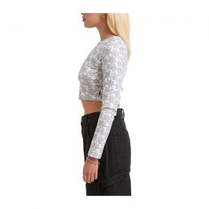 Afends Digital Daisy - Recycled Cropped Long Sleeve Top - Charcoal