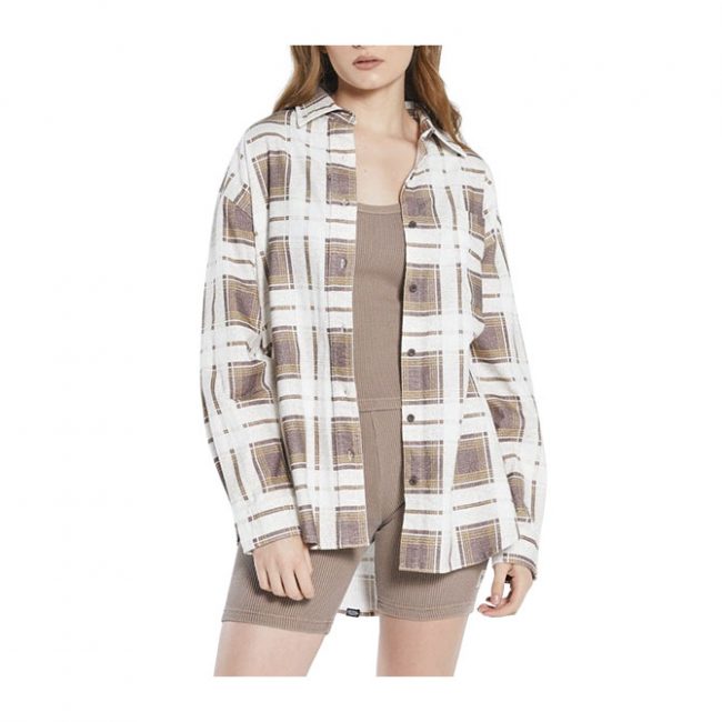 Thrills Fire Rose Oversized Flannel Shirt - Plum