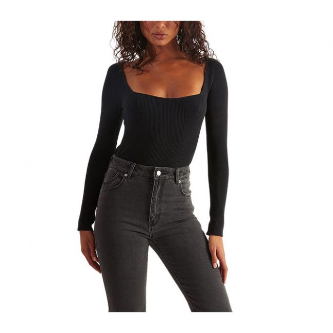 Rollas Cherry Knit Top Longsleeve - Black