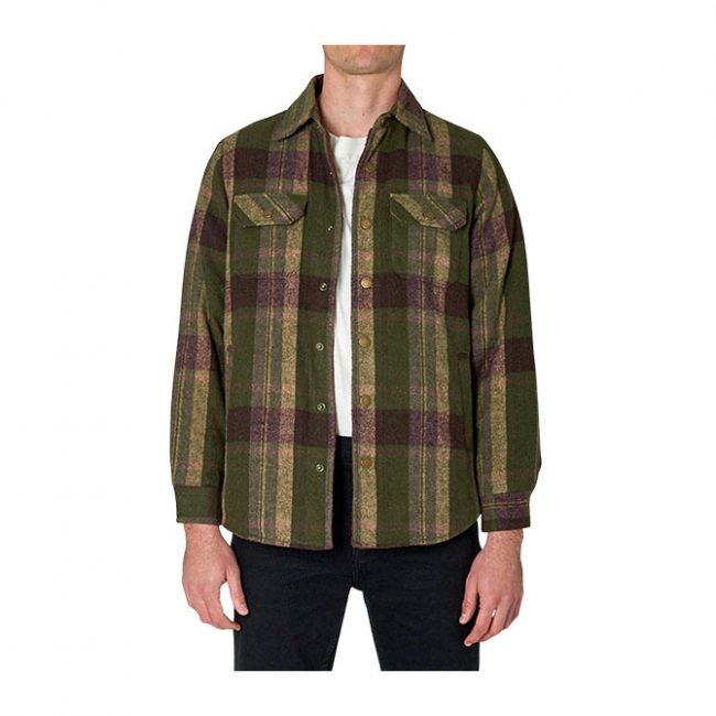 Rollas Men At Work Check Shacket - Olive Green