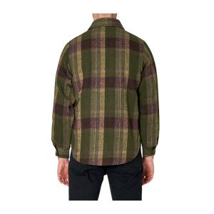 Rollas Men At Work Check Shacket - Olive Green