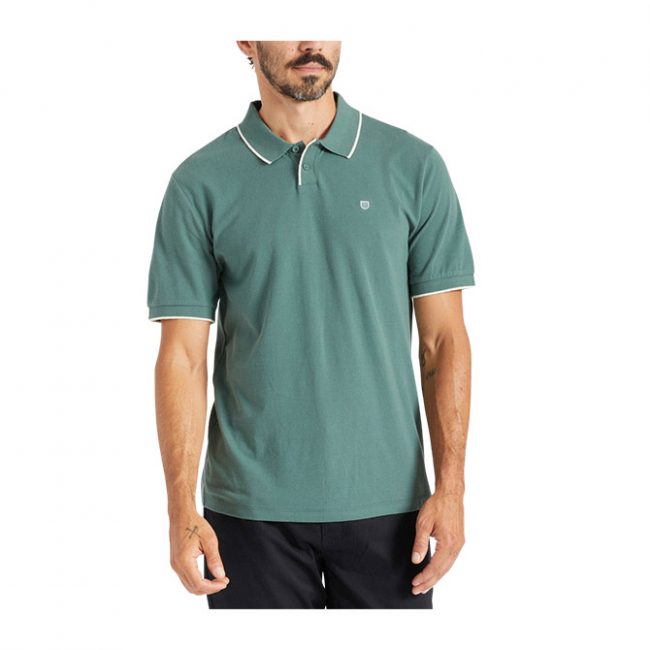 Brixton Proper S/S Polo Knit - Dark Forest/Off White