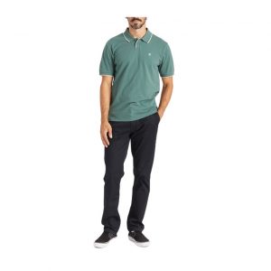 Brixton Proper S/S Polo Knit - Dark Forest/Off White