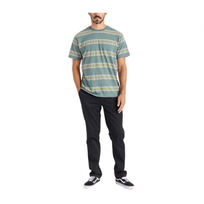 Brixton Hilt S/S Pkt Knit - Dark Forest/Off White/Bright Gold