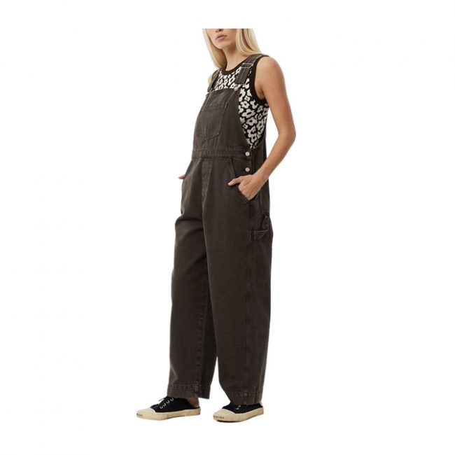 Afends Louis Organic Denim Baggy Overalls - Faded Coffee