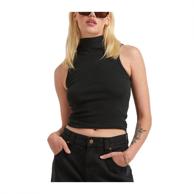 Afends Iconic Hemp Ribbed High Neck Tank - Black