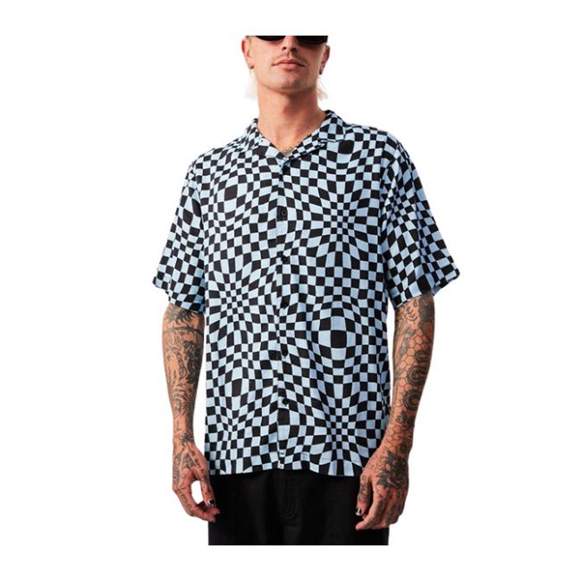 Afends Void Hemp Check Short Sleeve Shirt - Sky Blue