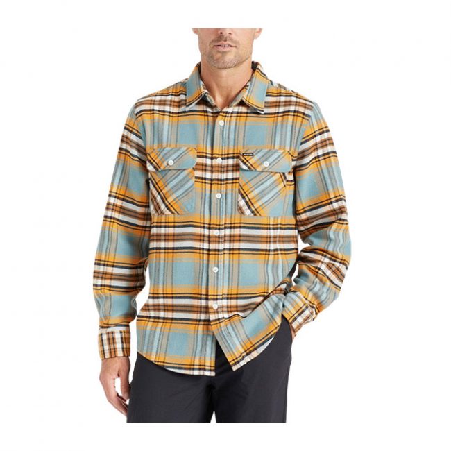 Brixton Bowery Stretch L/S X Flannel - Burnt Orange/Deep Lake/Off White