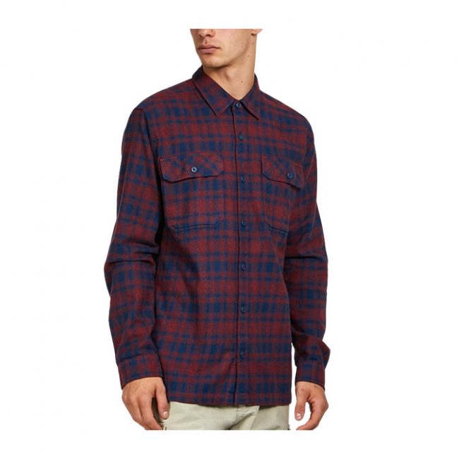 M's L/S Organic Cotton MW Fjord Flannel Shirt - Connected Lines Sequoia Red