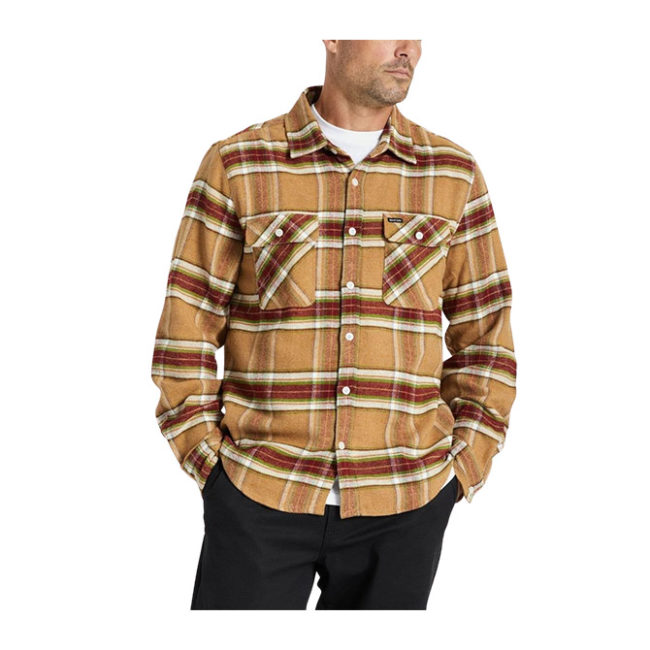 Brixton - Bowery LS Flannel - Light Brown/Burnt Henna