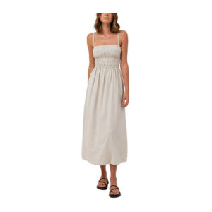 Rhythm - Classic Shirred Midi Dress - Oat
