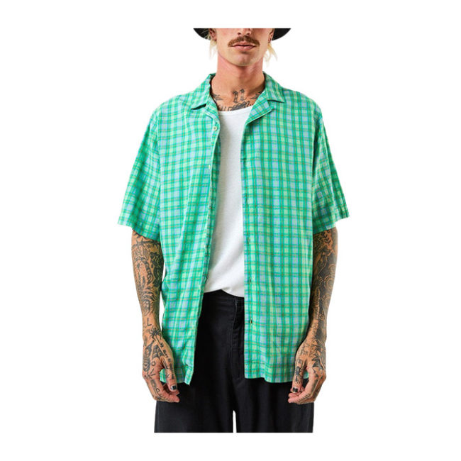 Afends Meadows Hemp Check Cuban SS Shirt - Forest Check