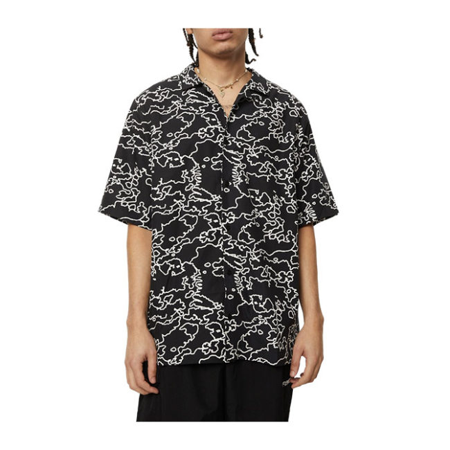 Afends Script Recycled Cuban Short Sleeve Shirt - Black Camo