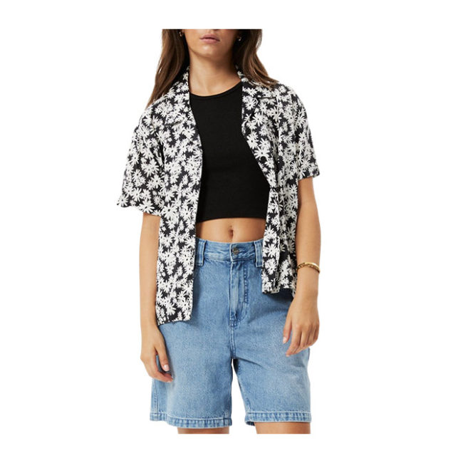 Afends Benny Hemp Short Sleeve Shirt - Black Daisy
