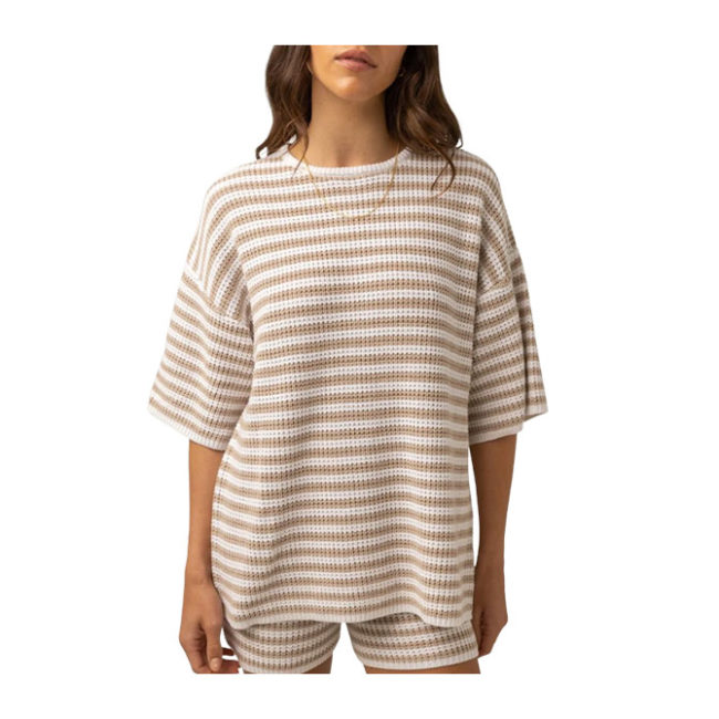 Rhythm Corsica Knit Oversized Tee - Oatmeal Stripe