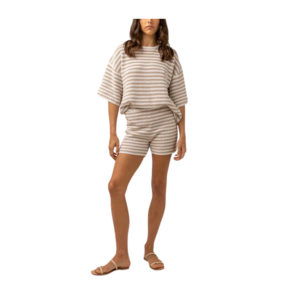 Rhythm Corsica Knit Oversized Tee - Oatmeal Stripe