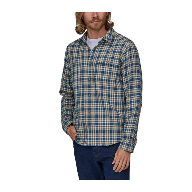 Patagonia Men's Long Sleeve Cotton in Conversion Light Weight Fjord Flannel Shirt - Squared Tidepool Blue