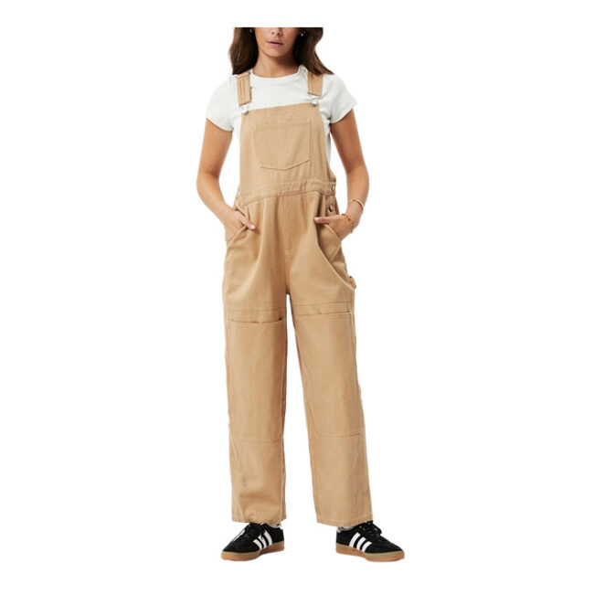 Afends Sleepy Hollow Louis Hemp Twill Baggy Overalls - Tan