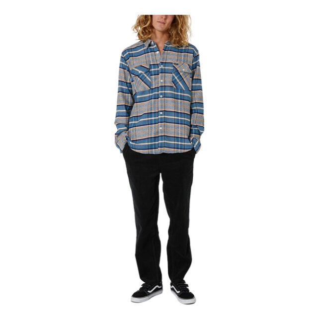 Brixton Bowery Stretch Water Resistant Flannel - Blue Heaven/Paradise Orange/Off White