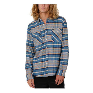 Brixton Bowery Stretch Water Resistant Flannel - Blue Heaven/Paradise Orange/Off White