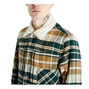 Levis Type 1 Sherpa Trucker Jacket - Plaid Green Rigid