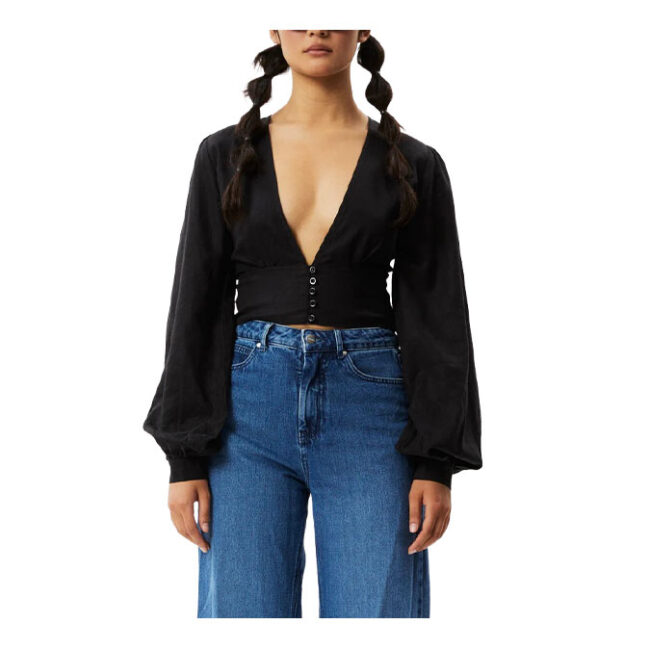 Afends Lilo Hemp Button Up Long Sleeve Top - Black
