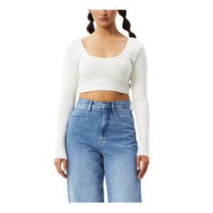 Afends Milla Hemp Rib LS Cropped Top - Off White