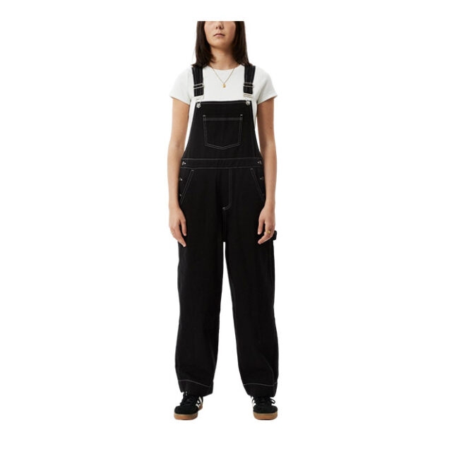 Afends Louis Recycled Oversized Overalls - Washed Black