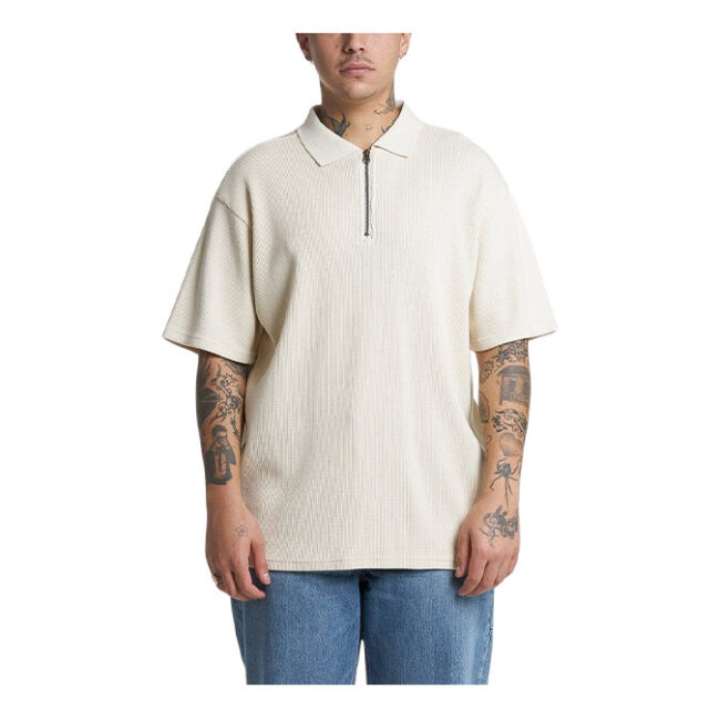 Thrills - Beholder Waffle Three Quarter Zip Polo - Unbleached