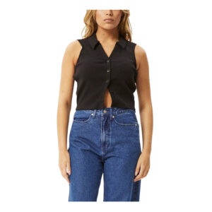 Afends Eliza Organic Rib Sleeveless Shirt - Black