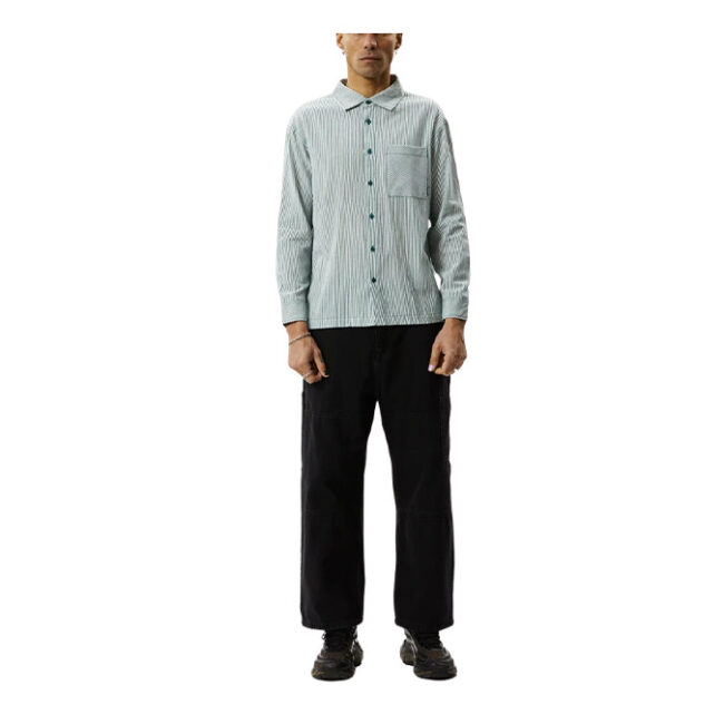 Afends Intergalactic Recycled Long Sleeve Shirt - Emerald Stripe
